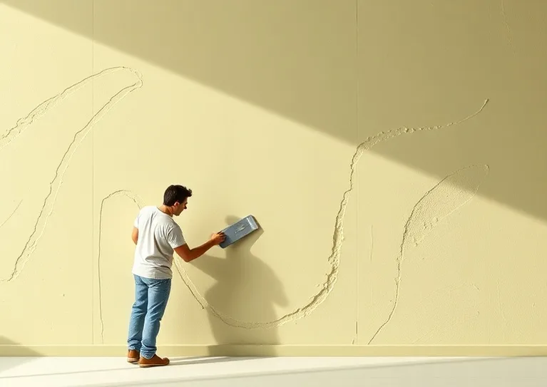 Application d'un enduit décoratif à la lisseuse sur un mur