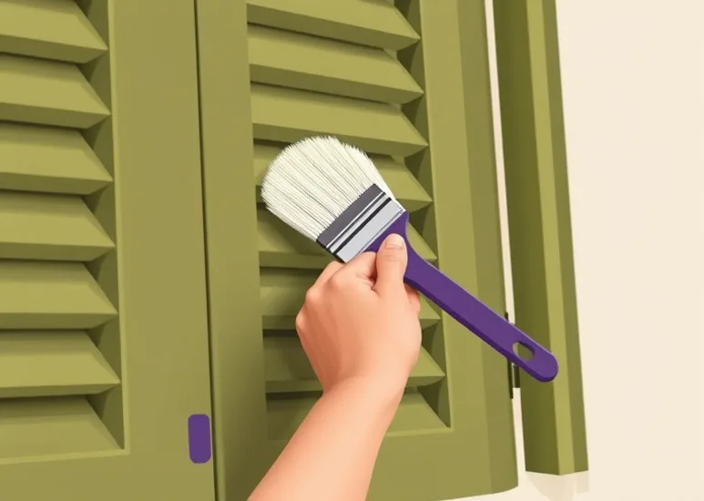 Mise en peinture au pinceau de volets et d'encadrements en bois